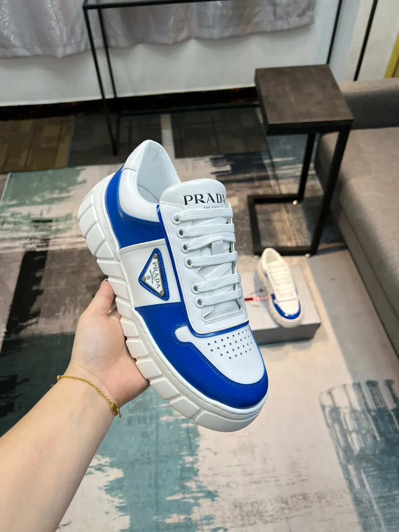 Prada Cloudbust White and Royal Blue Chunky Sneakers 6