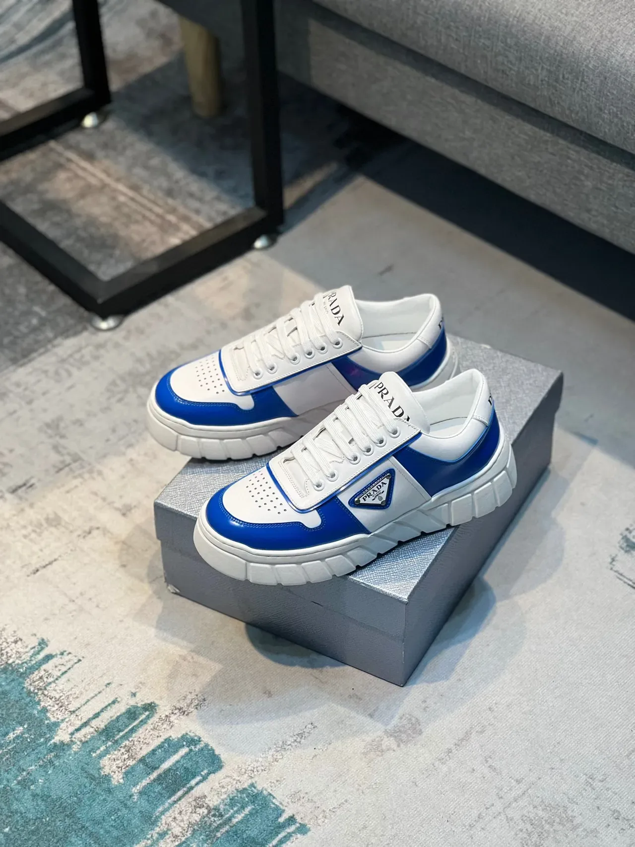 Prada Cloudbust White and Royal Blue Chunky Sneakers 7