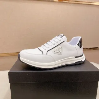 Prada Cloudbust श्वेत काले चमड़े की उपरी सतह तुलनात्मक पाइपिंग जीवनशैली जूते