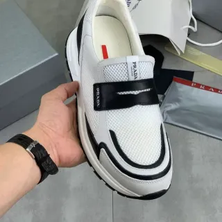 Prada Cloudbust 白黑 网面与麂皮鞋面 Logo 鞋带 生活风格运动鞋