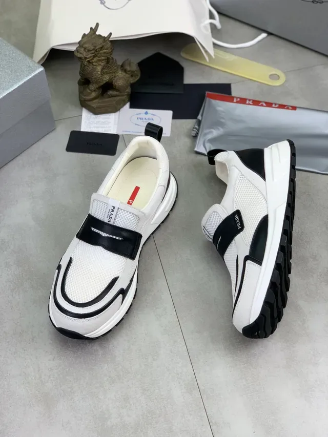 Prada Cloudbust White Black Mesh And Suede Upper Logo Strap Closure Lifestyle Sneakers 5
