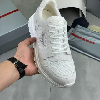 Prada Cloudbust White Mesh-Suede Chunky Sneakers