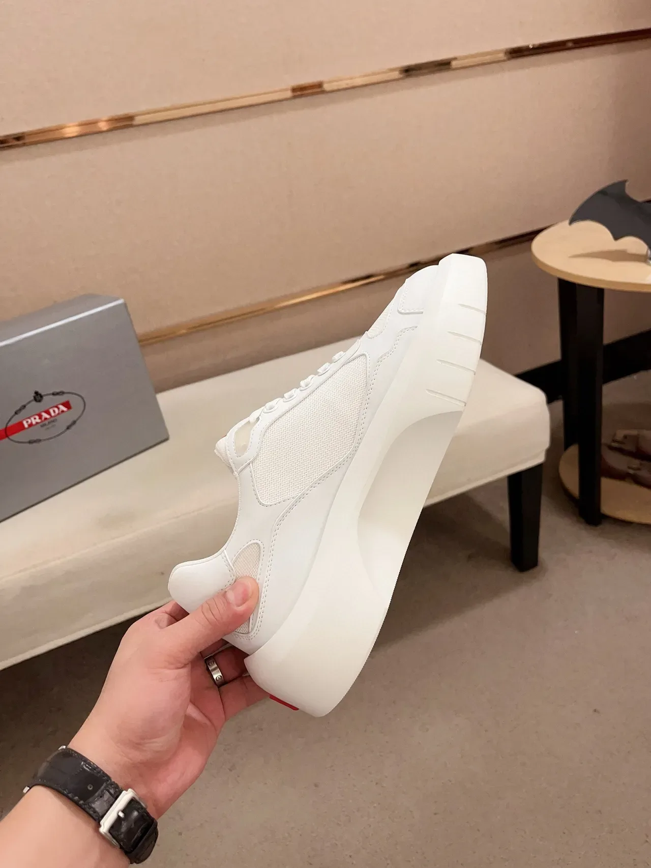 Prada Cloudbust White Red Chunky Platform Sole Mixed-Material Upper Lifestyle Sneakers 5