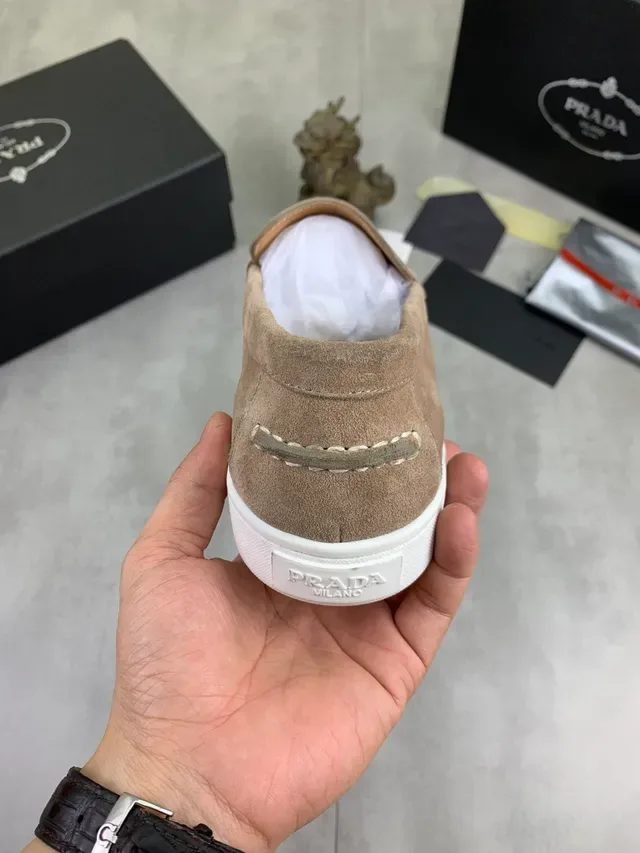 Prada Mocassin Daim Beige Blanc Attache Penny 3