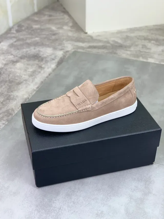 Prada Mocassin Daim Beige Blanc Attache Penny 4