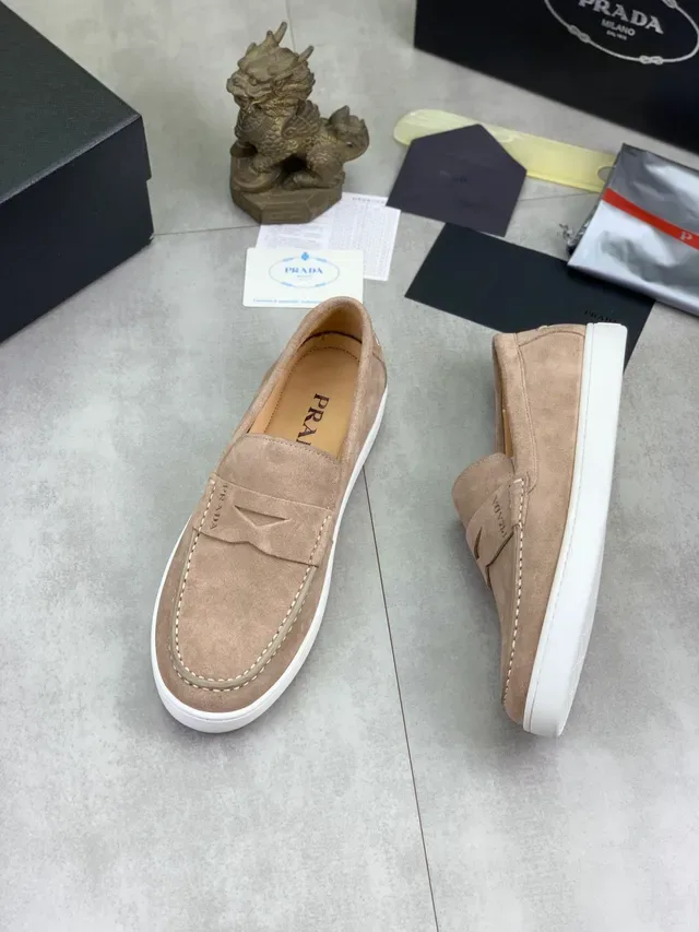 Prada Mocassin Daim Beige Blanc Attache Penny 5