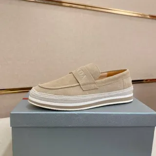 Prada Mocasin Beige Blanco Ante Correa