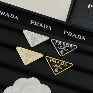 Prada Triangle Logo Black White Triangular Enamel Brooch