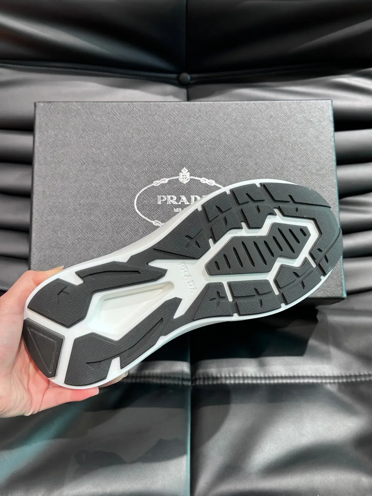 Prada White Black Mesh And Leather Upper Side Panel Contrast Sneakers 9