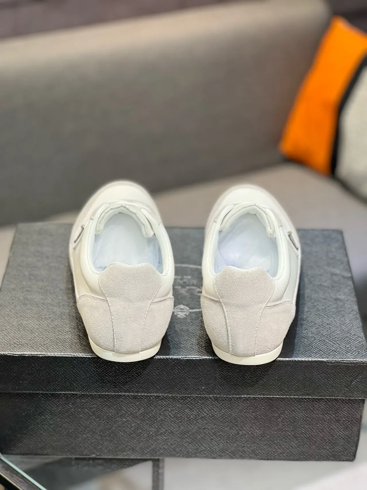 Prada White Gray Low-Top Suede-Leather Panelled Lifestyle Sneakers 2