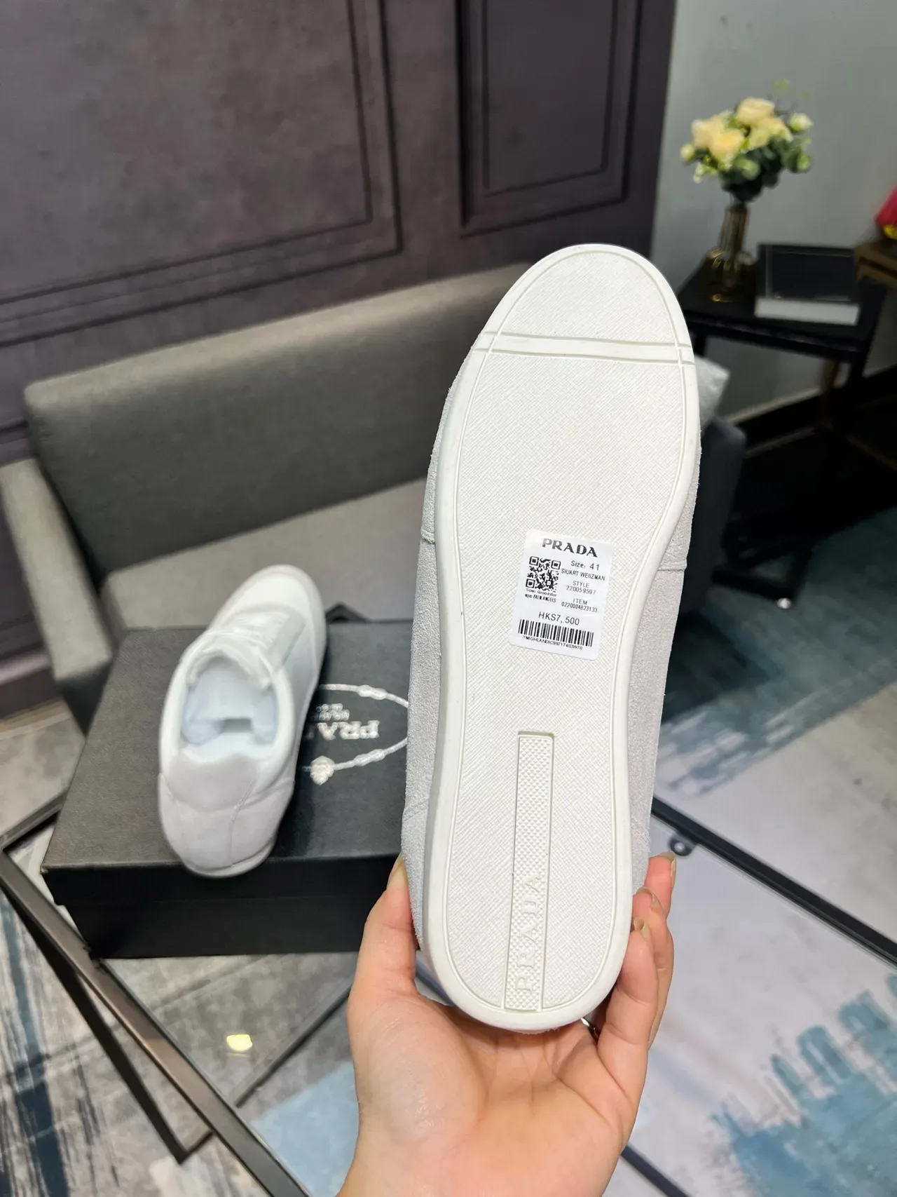 Prada White Gray Low-Top Suede-Leather Panelled Lifestyle Sneakers 3
