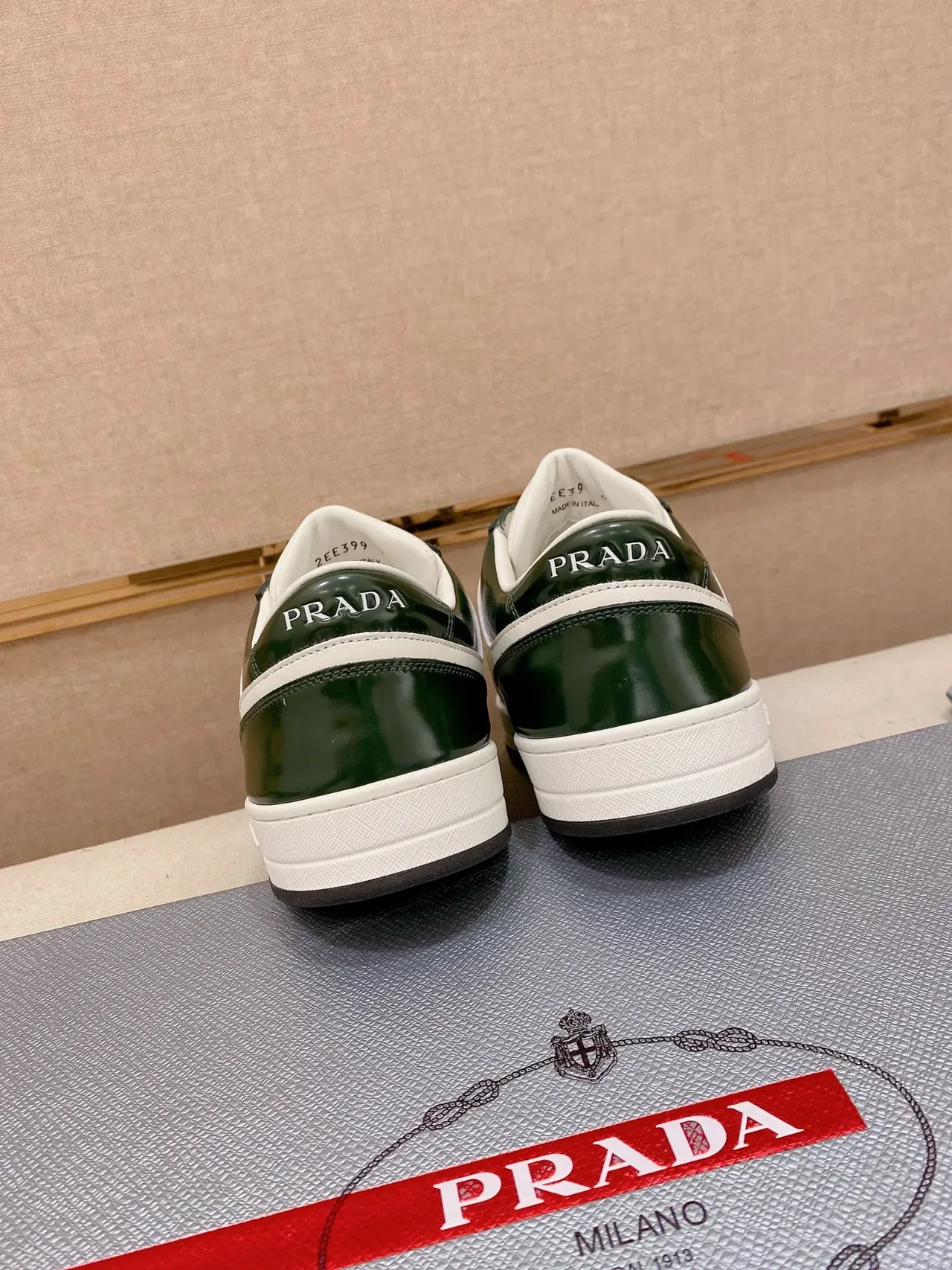 Prada White Green Two-Tone Leather Perforated Toe Cap Lifestyle Sneakers 3