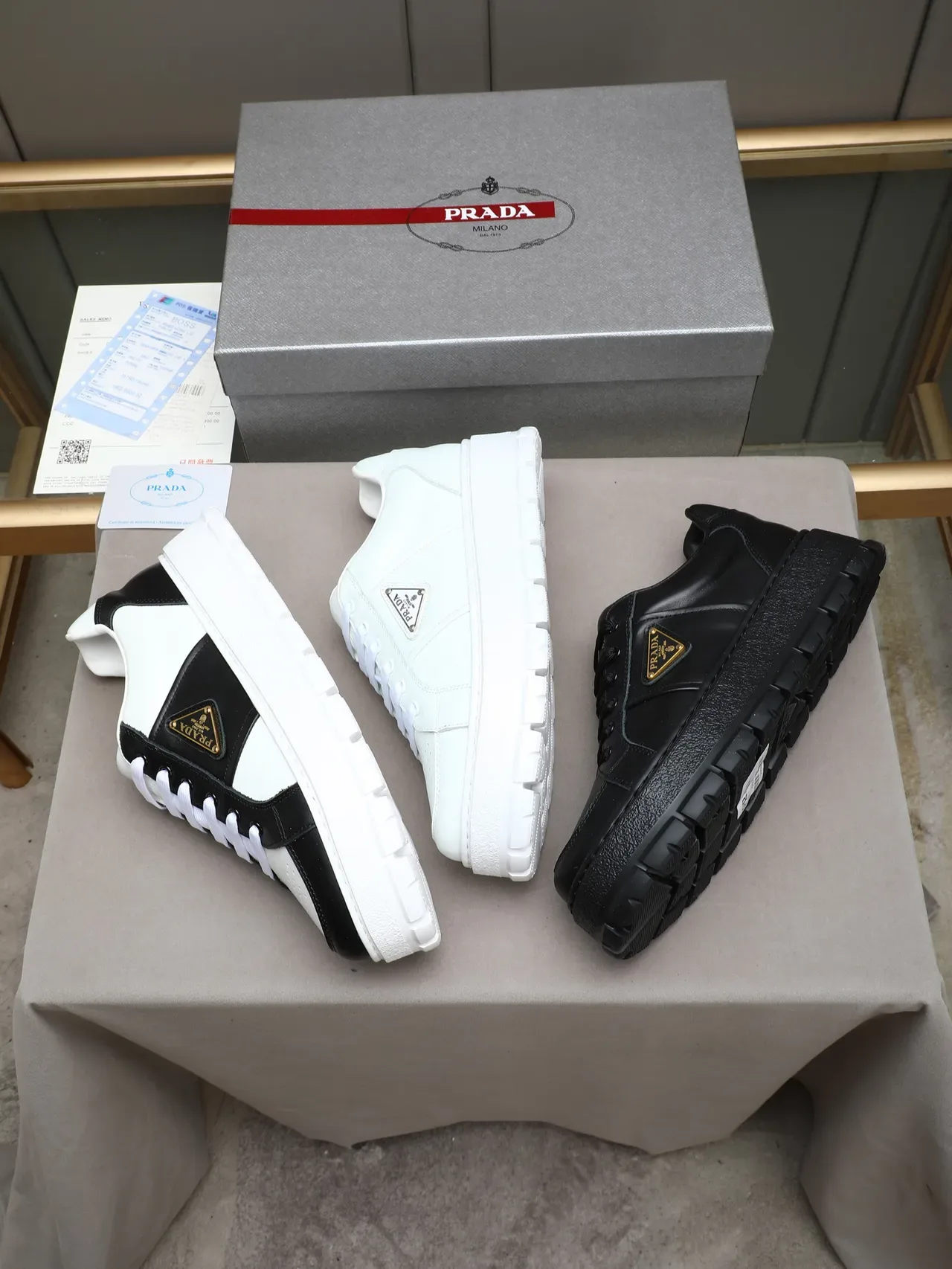 Prada White Leather Platform Sole Lifestyle Sneakers 2