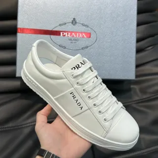 Prada White Minimalist Leather Lifestyle Sneakers — Prada Lifestyle Sneakers photo from the Yupoo catalog