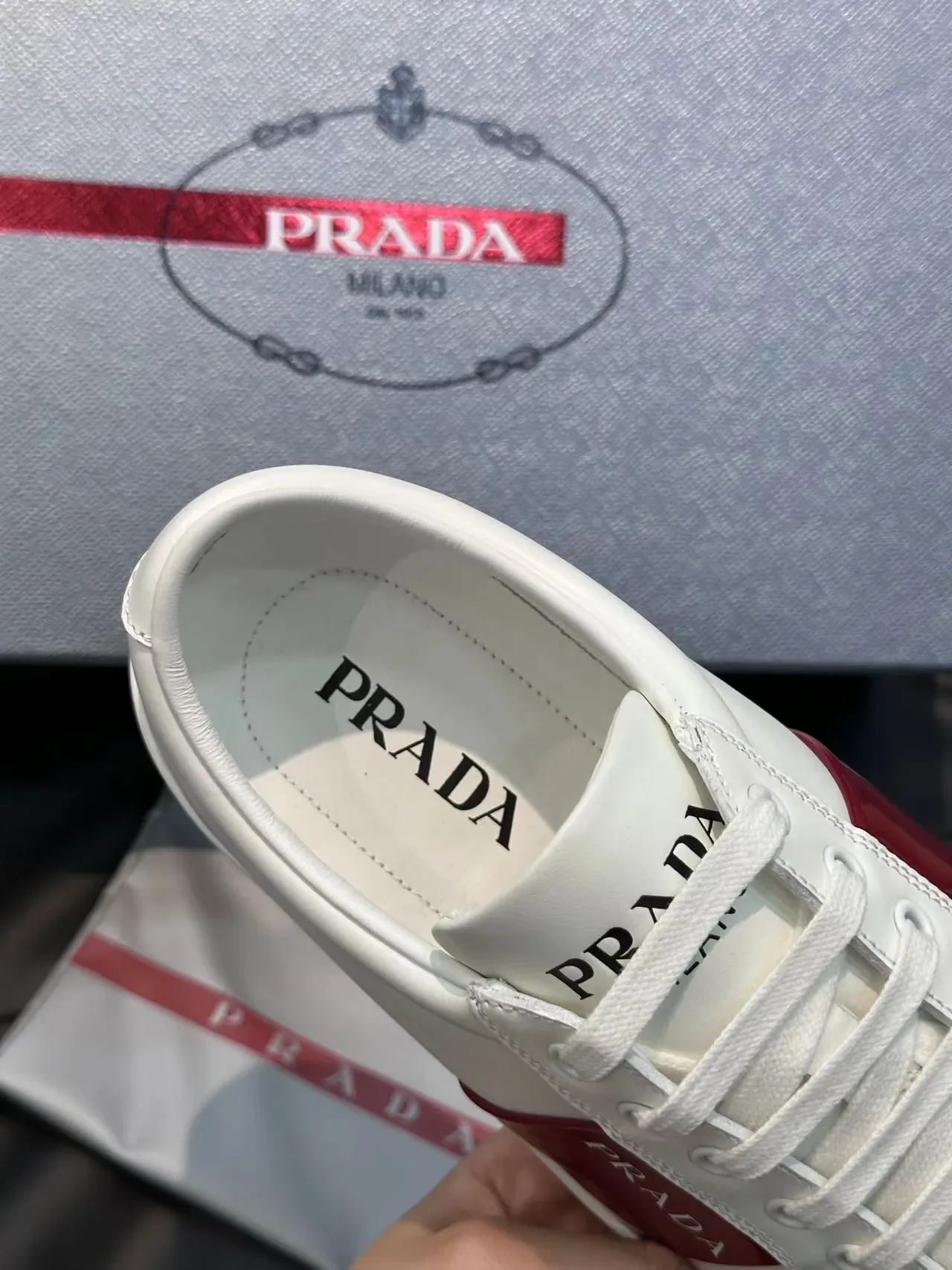 Prada White Minimalist Leather Lifestyle Sneakers 2