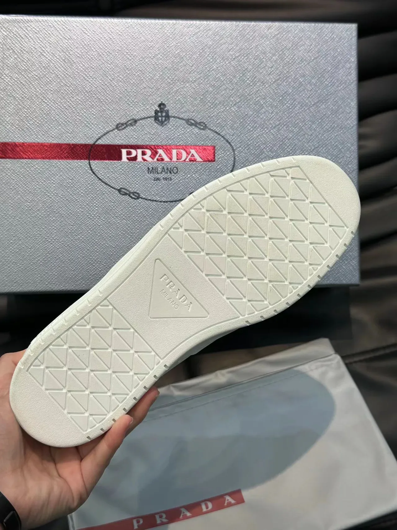 Prada White Minimalist Leather Lifestyle Sneakers 3