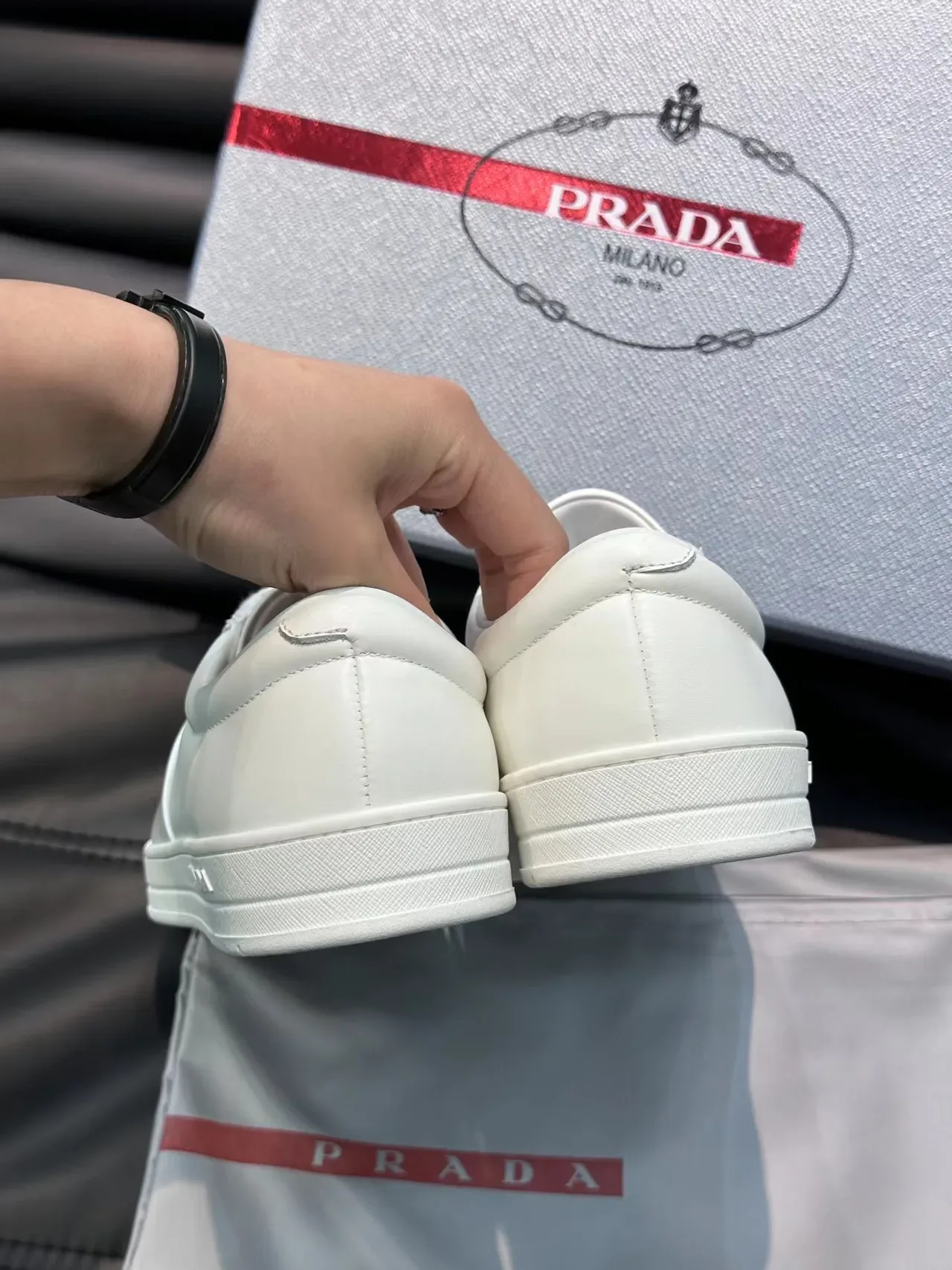 Prada White Minimalist Leather Lifestyle Sneakers 4
