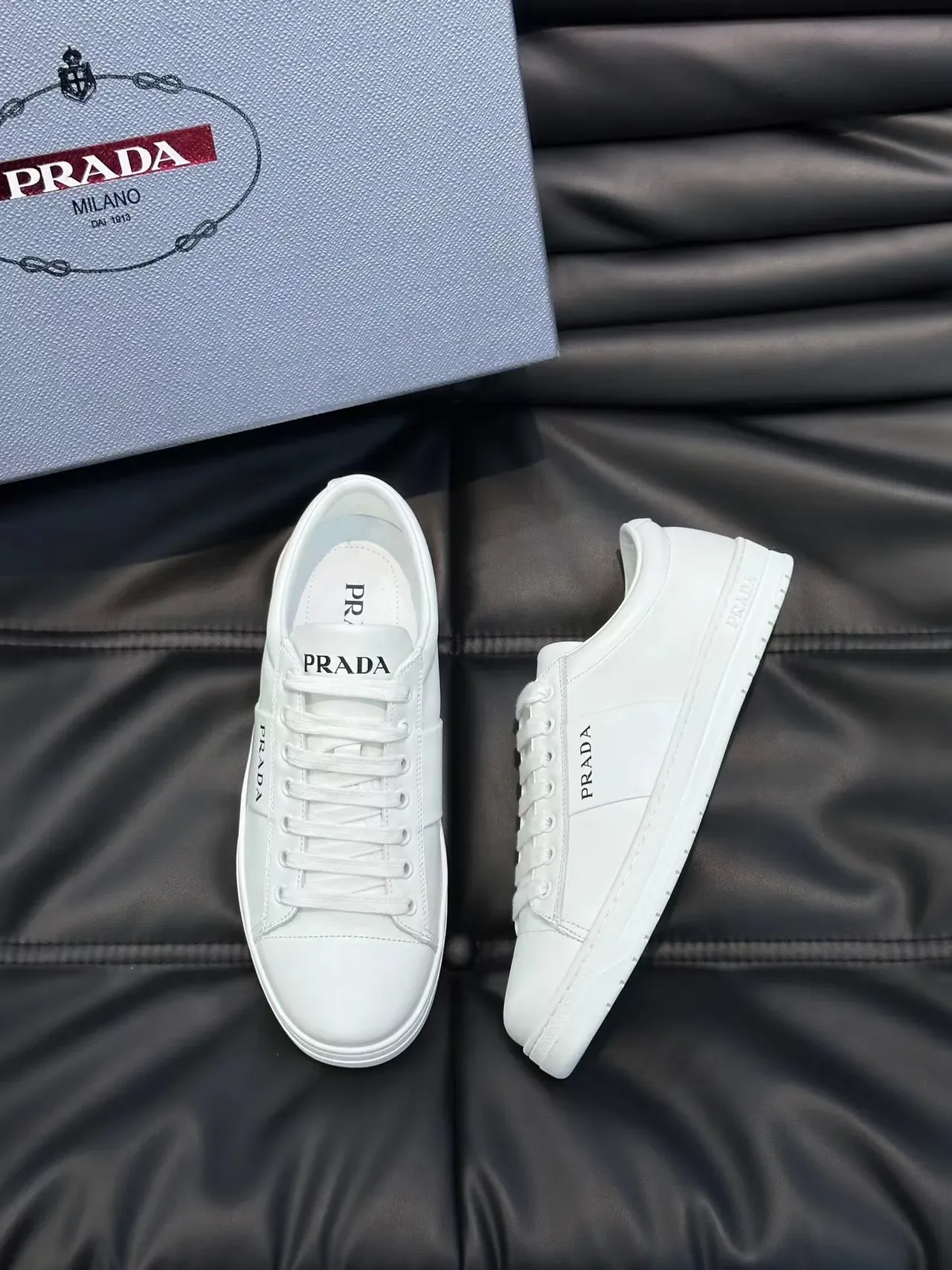 Prada White Minimalist Leather Lifestyle Sneakers 5