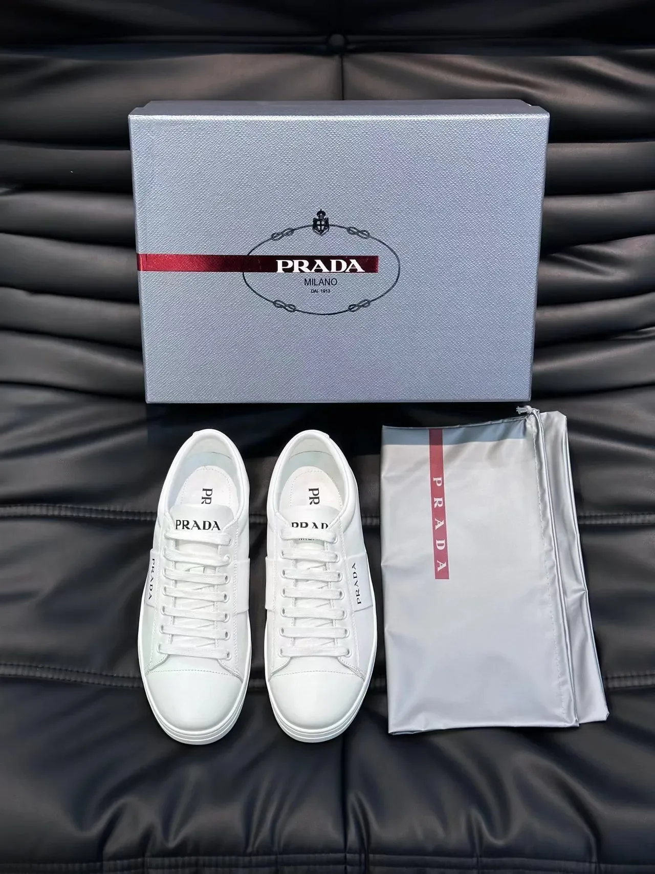 Prada White Minimalist Leather Lifestyle Sneakers 6