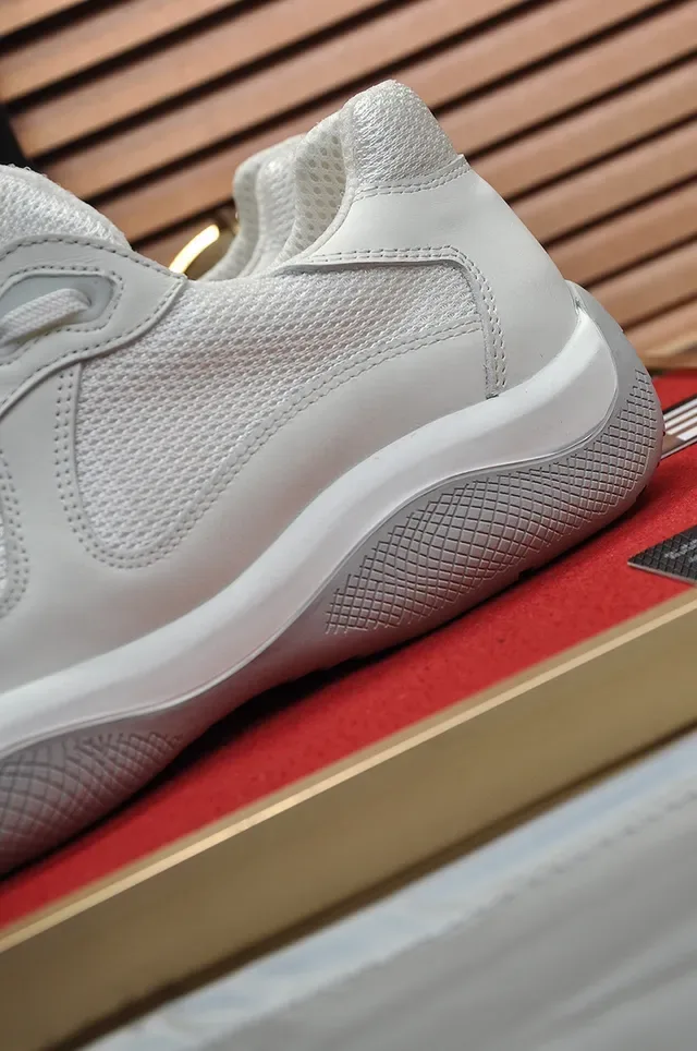 Prada White Red Laceless Slip-On Mesh-and-Leather Paneling Lifestyle Sneakers 2