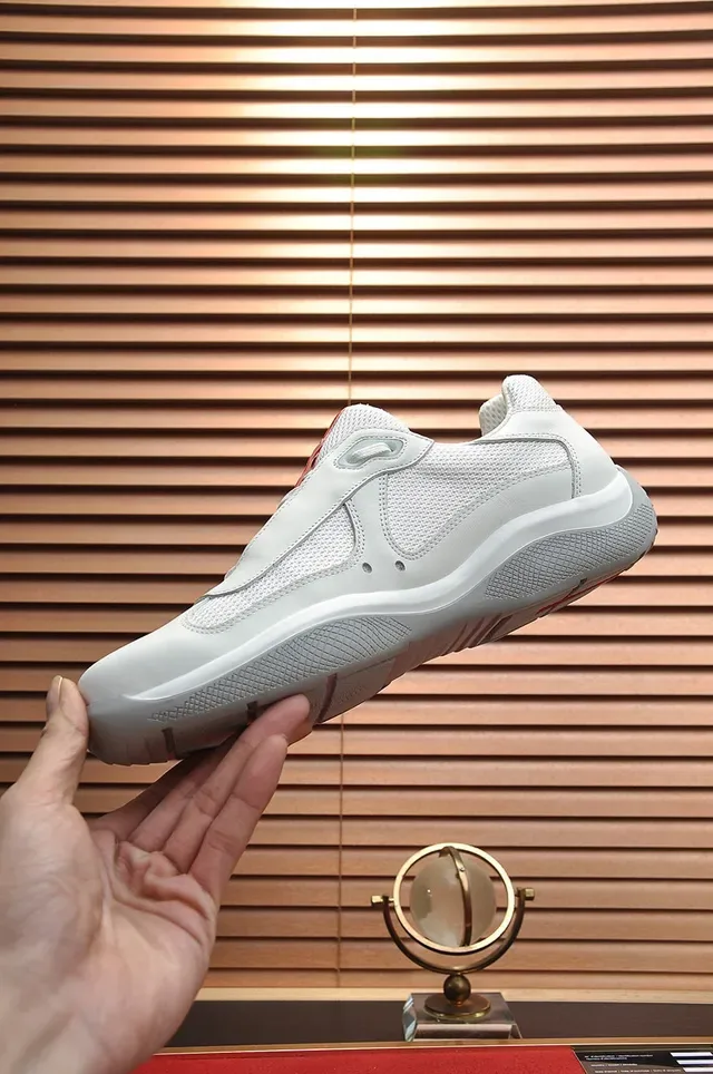 Prada White Red Laceless Slip-On Mesh-and-Leather Paneling Lifestyle Sneakers 6