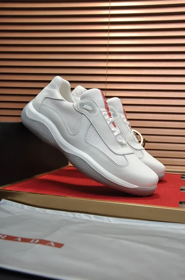 Prada White Red Laceless Slip-On Mesh-and-Leather Paneling Lifestyle Sneakers 7