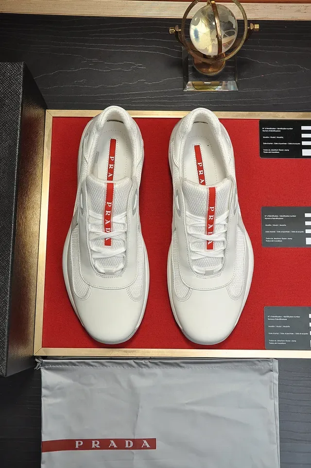 Prada White Red Laceless Slip-On Mesh-and-Leather Paneling Lifestyle Sneakers 8