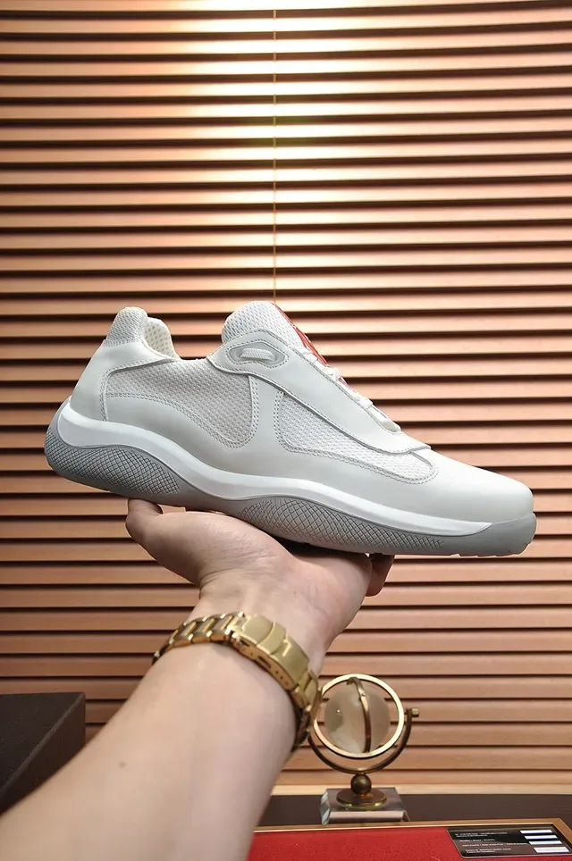 Prada White Red Laceless Slip-On Mesh-and-Leather Paneling Lifestyle Sneakers 9