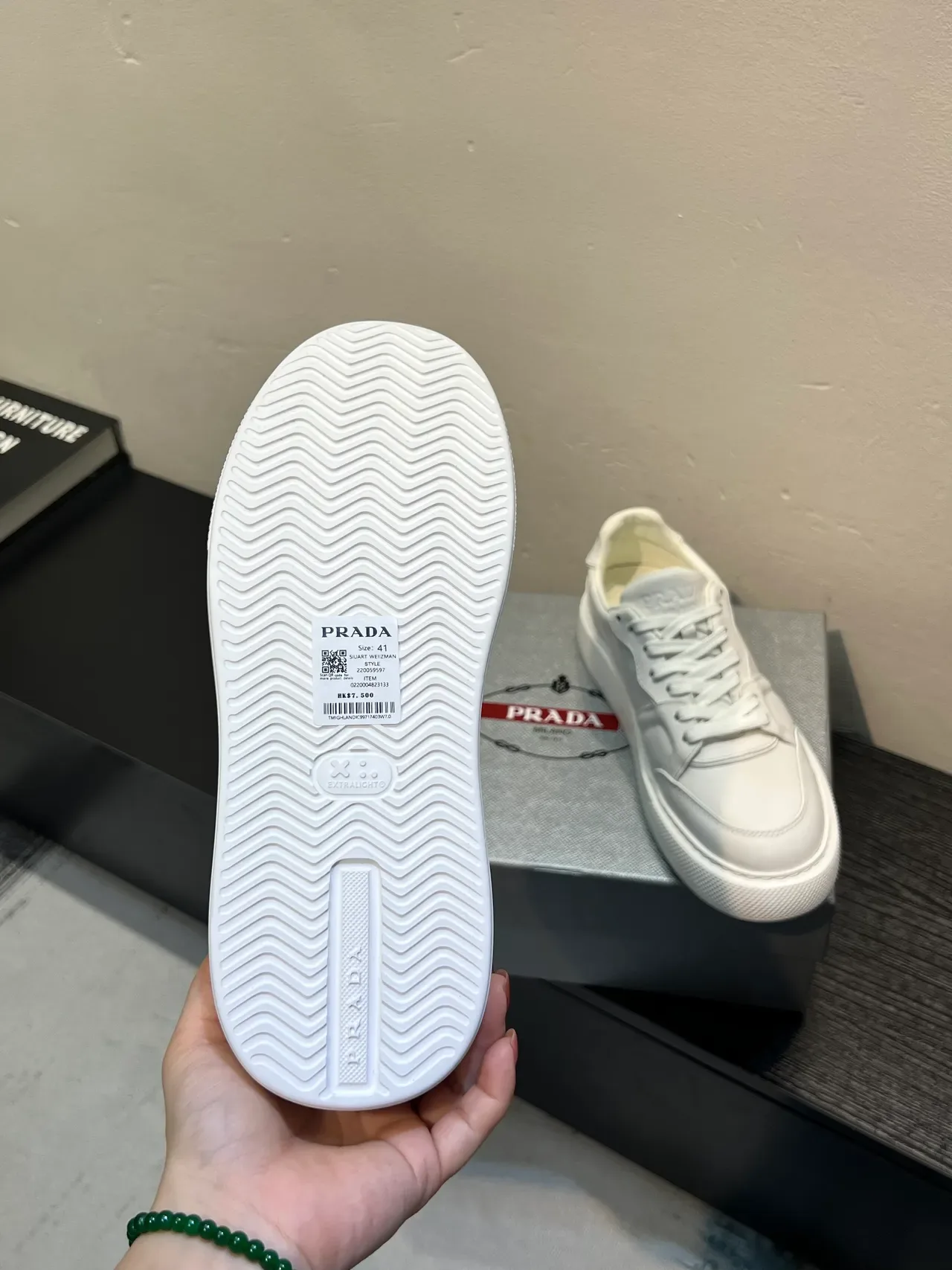 Prada Sneakers Lifestyle Cuir Lisse Semelle Plateforme Blanc 9
