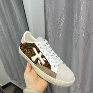 Premiata Lifestyle Sneaker Beige Brown Leopard-Print Panel Oversized X-Logo Lifestyle Sneakers