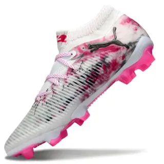 Puma FUTURE 8 ULTIMATE সাদা গোলাপি সক-ফিট কলার ফার্ম-গ্রাউন্ড ফুটবল জুতো