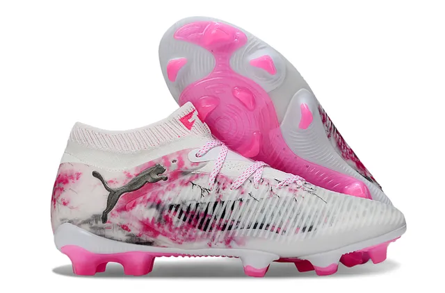 Puma FUTURE 8 ULTIMATE White Pink Sock-Fit Collar Firm-Ground Soccer Shoes 6