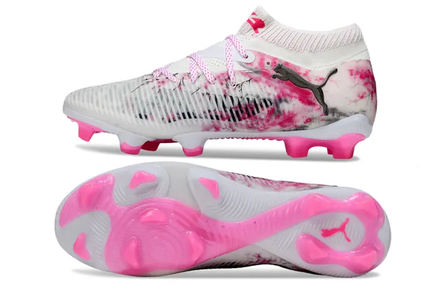 Puma FUTURE 8 ULTIMATE White Pink Sock-Fit Collar Firm-Ground Soccer Shoes 7