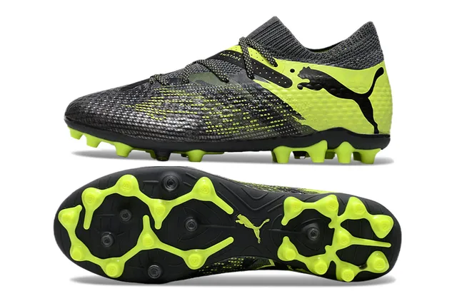 Puma Future Z أسود أصفر نسيج علوي أحزمة غير متناظرة أرض صلبة أحذية كرة القدم 6