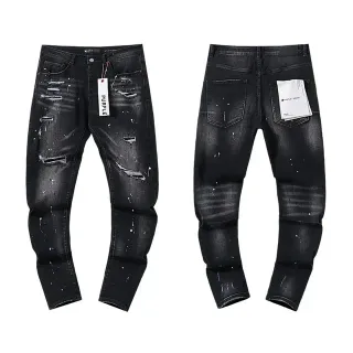 Purple Brand Distressed Paint-Splattered Black Slim-Fit Jeans