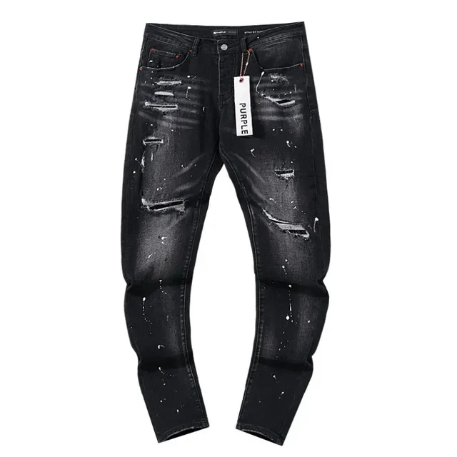 بنطلون جينز أسود ضيق ماركة Purple Brand distressed paint-splattered 2
