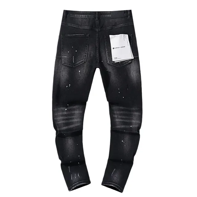 بنطلون جينز أسود ضيق ماركة Purple Brand distressed paint-splattered 3