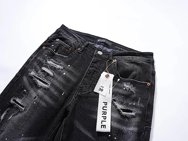 بنطلون جينز أسود ضيق ماركة Purple Brand distressed paint-splattered 4