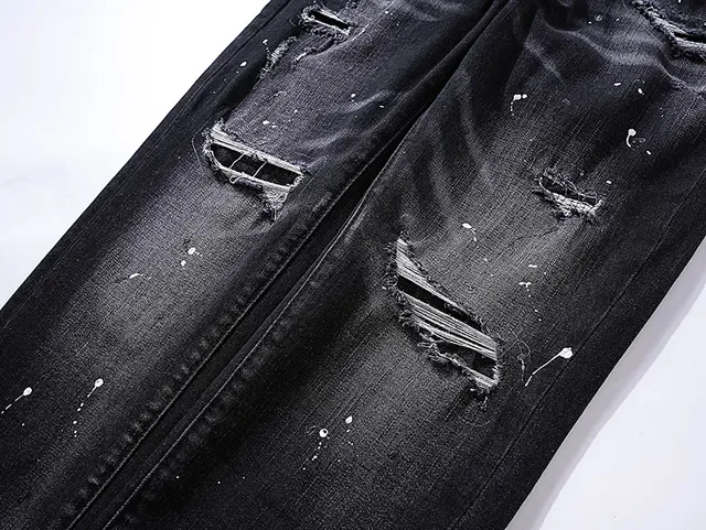 بنطلون جينز أسود ضيق ماركة Purple Brand distressed paint-splattered 11