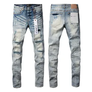 Purple Brand Calças Jeans Rasgadas com Salpicaduras de Tinta Lavagem Leve