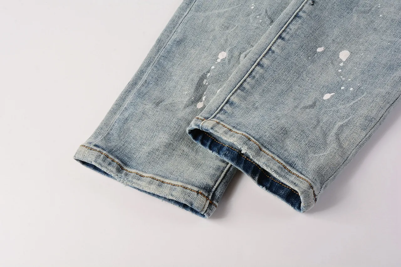 Purple Brand Pantalones Vaqueros Desgastados con Salpicaduras de Pintura Lavado Ligero Rasgados 5
