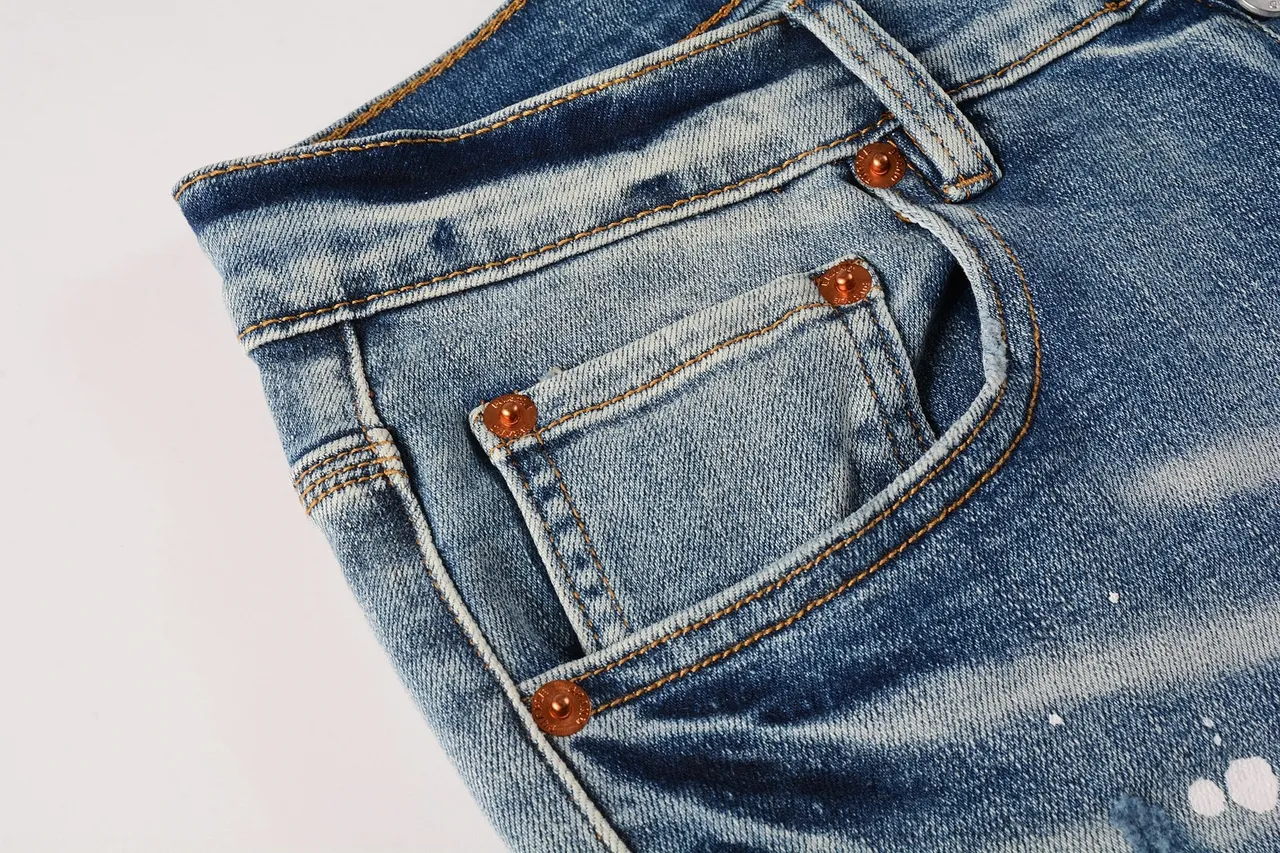 Purple Brand Pantalones Vaqueros Desgastados con Salpicaduras de Pintura Lavado Ligero Rasgados 12