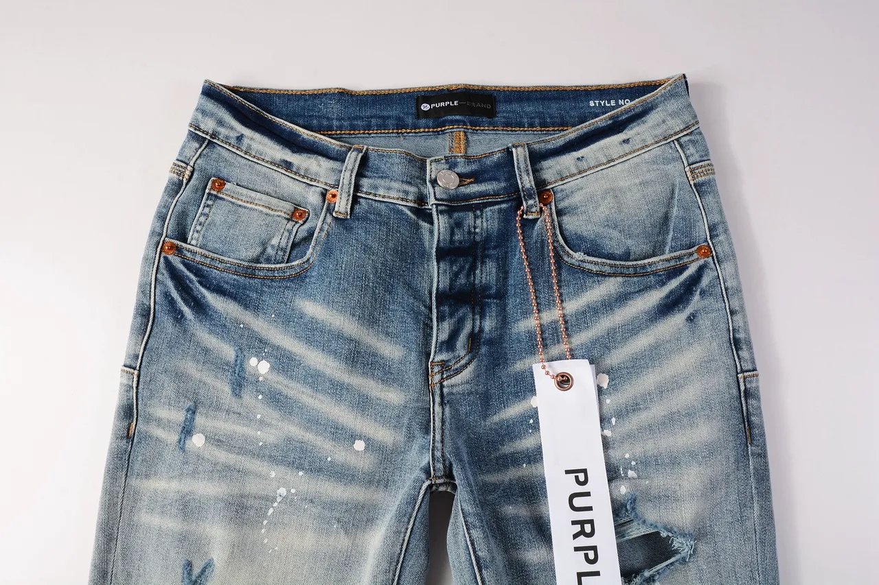 Purple Brand Pantalones Vaqueros Desgastados con Salpicaduras de Pintura Lavado Ligero Rasgados 16