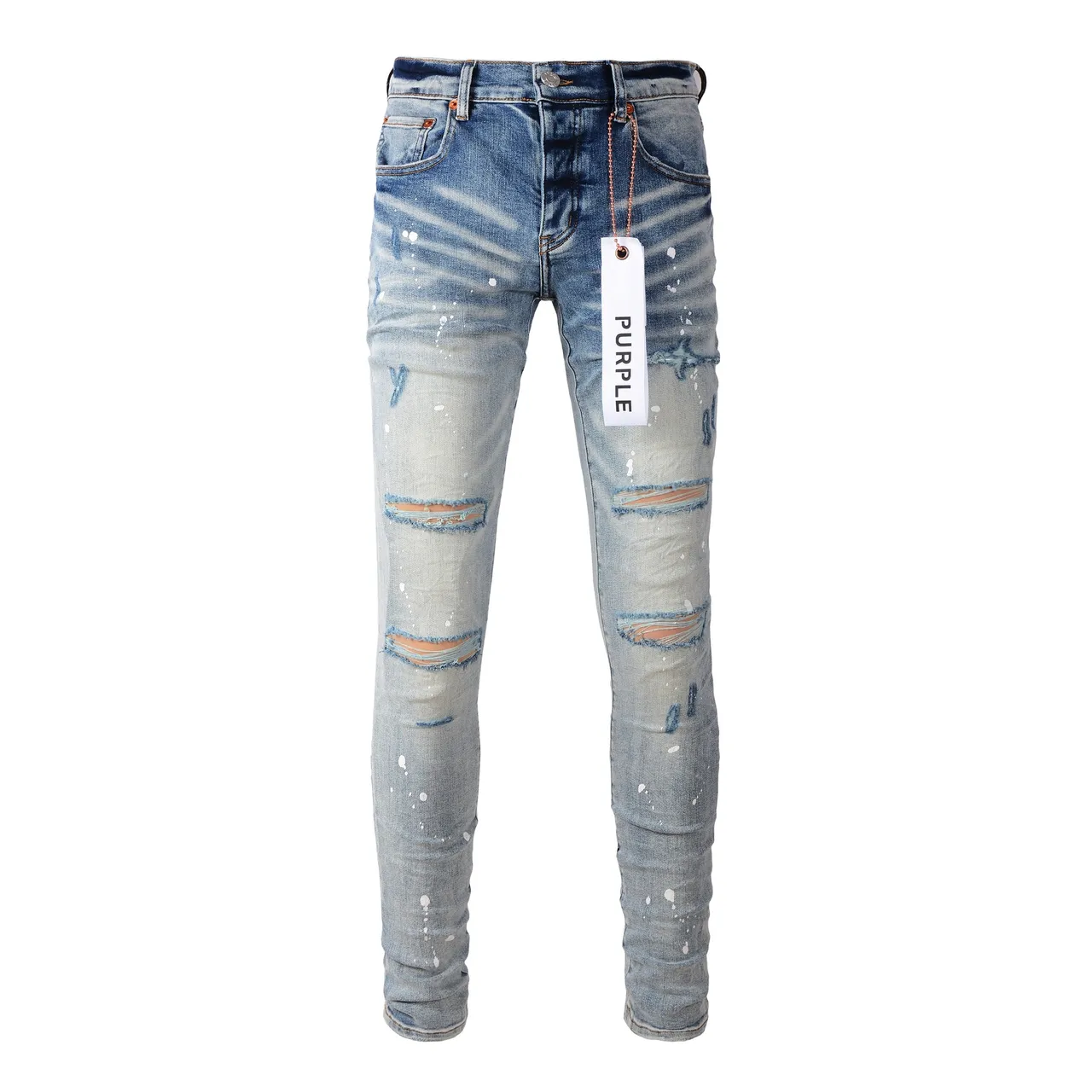 Purple Brand Pantalones Vaqueros Desgastados con Salpicaduras de Pintura Lavado Ligero Rasgados 18