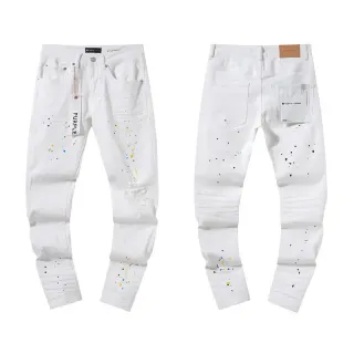 Purple Brand Paint-Splatter Distressed White Jeans