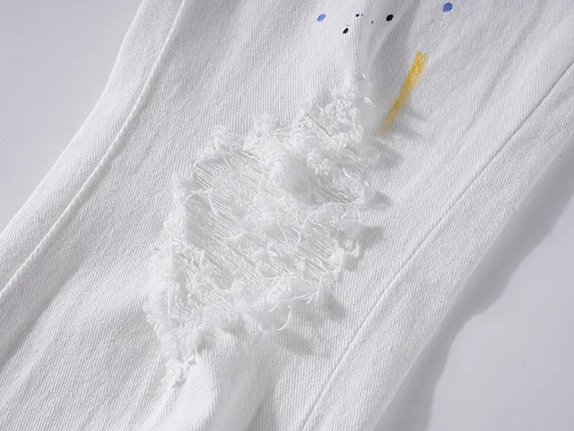 Purple Brand Paint-Splatter Distressed White Jeans 10