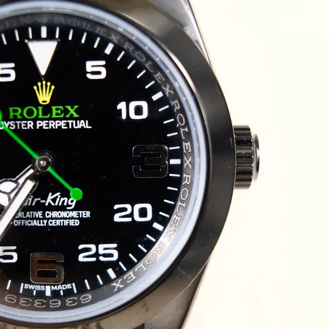 Rolex Air-King Black Dial Green Accents Mechanical Watch 9