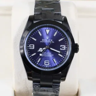 Rolex Explorer Oyster Perpetual Blue Dial Black Case Mechanical Watch