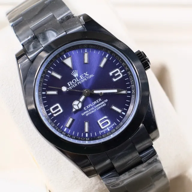 Rolex Explorer Oyster Perpetual esfera azul caixa preta relógio mecânico 6