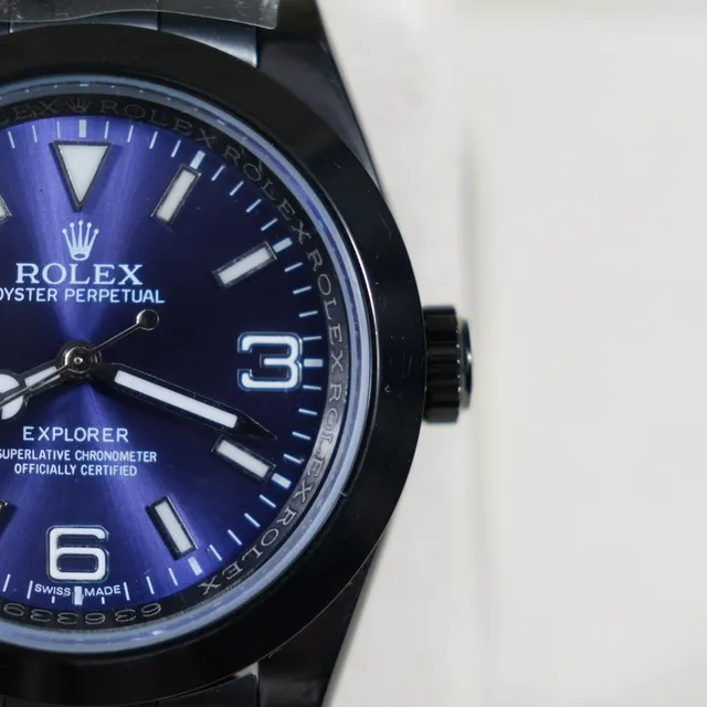 Rolex Explorer Oyster Perpetual esfera azul caixa preta relógio mecânico 9